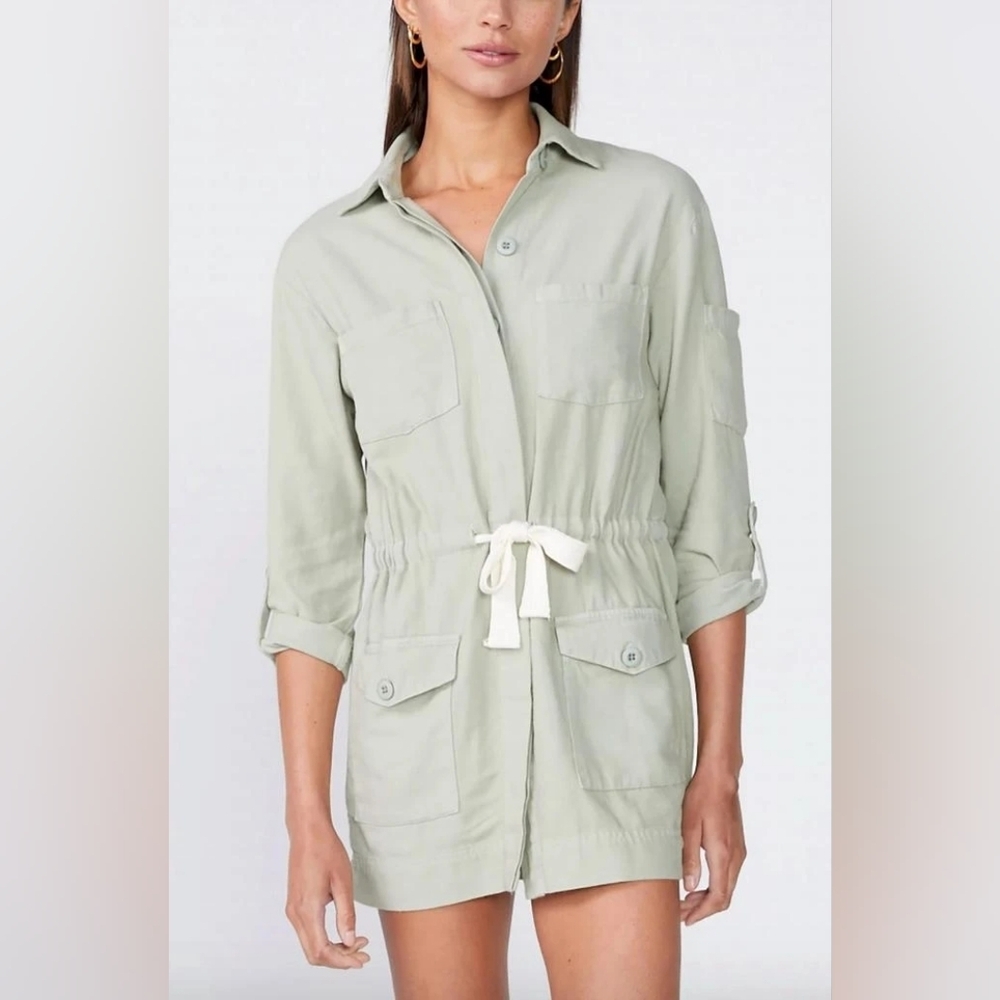 Monrow Twill Pocket Dress Light Olive Green - Picture 3 of 12